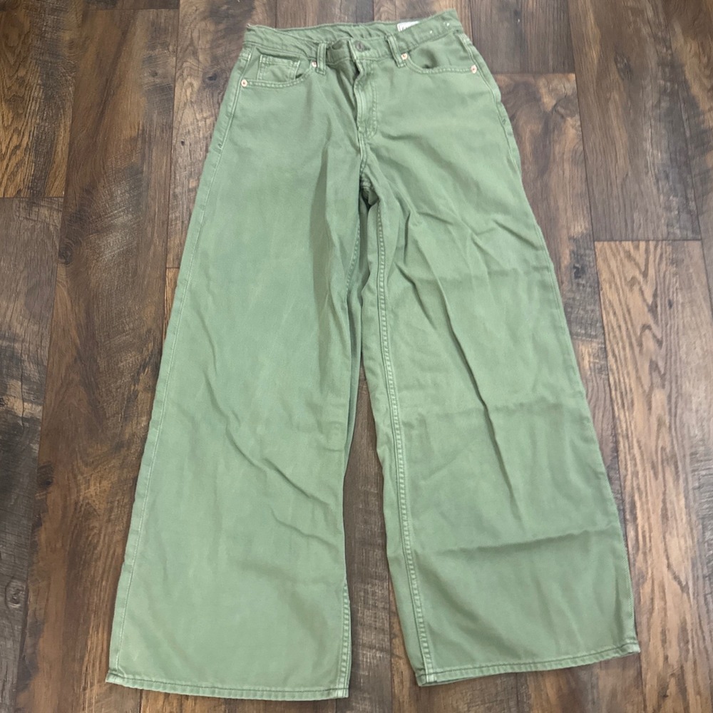 Gap Baggy Mid Rise Ultrasoft Denim Jeans Sage Green 26 2R Wide Leg Regular